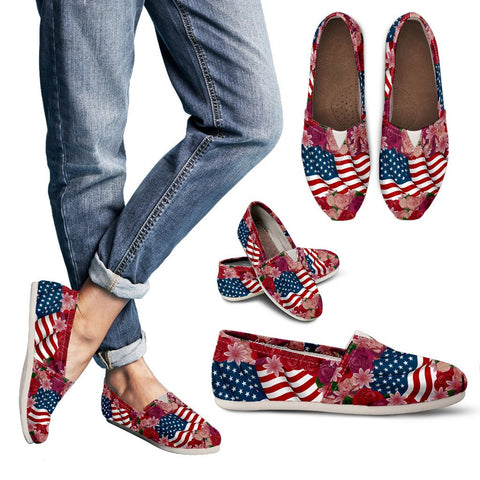 Image of Floral USA Flag Athletic Sneakers,Kicks Sports Wear, Casual Shoes, Colorful Mens, Womens, Top Shoes,Running Shoes,Training Shoe