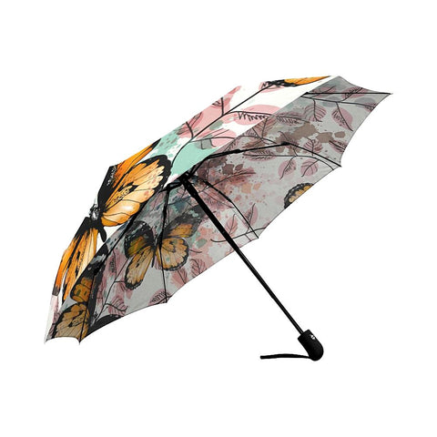 Image of Floral ink spots and butterflies Auto-Foldable Umbrella (Model U04)