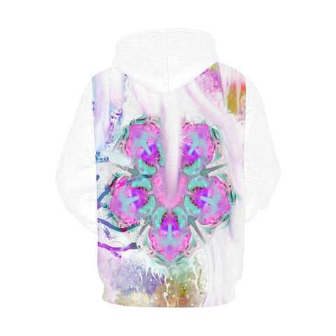 Image of Flower Abstract White Womens Hoodie, Fashion Wear,Fashion Clothes,Spiritual, Colorful Feathers, Brig