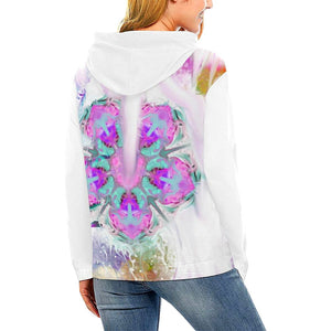 Flower Abstract White Womens Hoodie, Fashion Wear,Fashion Clothes,Spiritual, Colorful Feathers, Brig