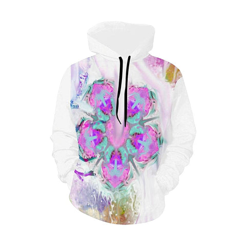 Image of Flower Abstract White Womens Hoodie, Fashion Wear,Fashion Clothes,Spiritual, Colorful Feathers, Brig