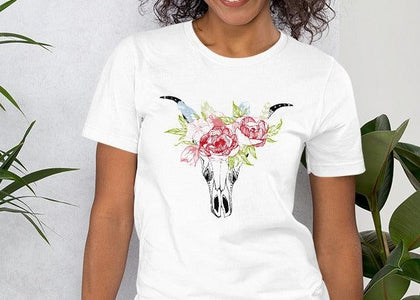Flower Animal Head Skull Unisex T,Shirt, Mens, Womens, Short Sleeve Shirt,