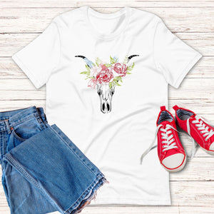 Flower Animal Head Skull Unisex T,Shirt, Mens, Womens, Short Sleeve Shirt,