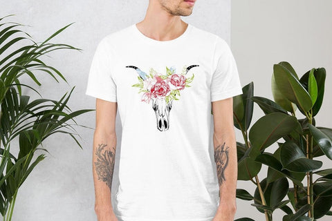 Image of Flower Animal Head Skull Unisex T,Shirt, Mens, Womens, Short Sleeve Shirt,