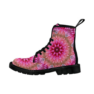 Flower Pink Womens Boots , Combat Style Boots, Lolita Combat Boots,Hand Crafted