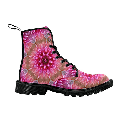 Image of Flower Pink Womens Boots , Combat Style Boots, Lolita Combat Boots,Hand Crafted