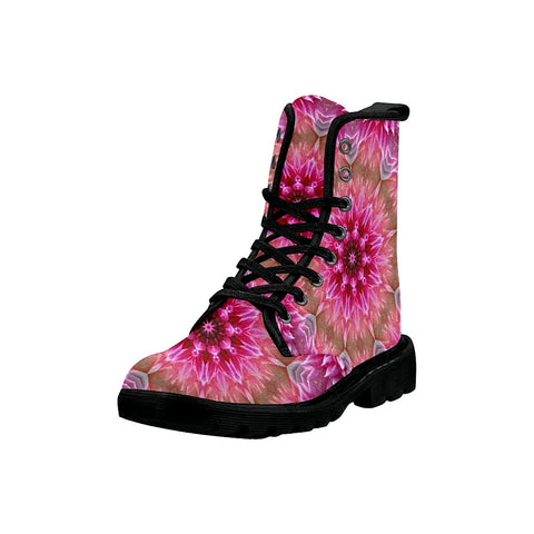 Image of Flower Pink Womens Boots , Combat Style Boots, Lolita Combat Boots,Hand Crafted