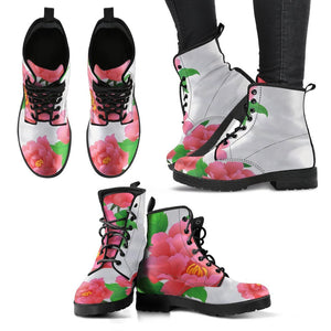Abstract Flower Design: Women's Vegan Leather Boots, Handcrafted Ankle Boots,