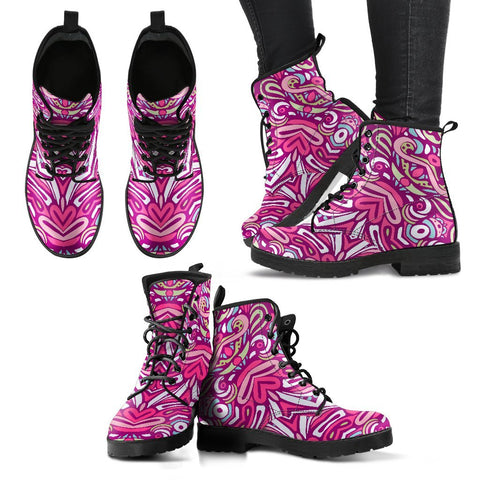 Image of Exquisite Flower Mandala: Women's Vegan Leather Boots, Handcrafted Ankle Boots,