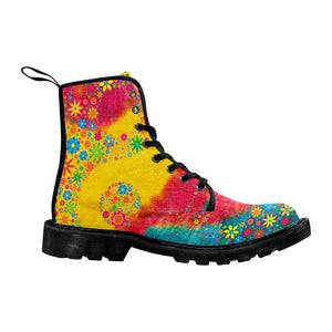 Flower Ying Yang Colorful Tie Die Pattern Rain Boots,Hippie,Combat Style Boots,Emo Punk Boots