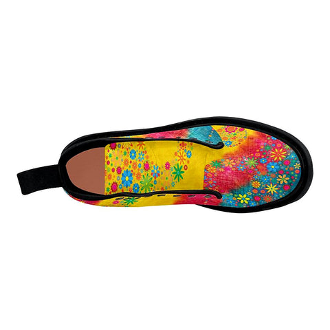 Image of Flower Ying Yang Colorful Tie Die Pattern Rain Boots,Hippie,Combat Style Boots,Emo Punk Boots