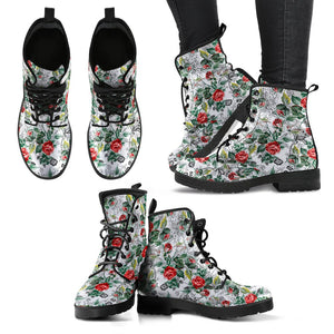 Abstract Floral Design Women's Vegan Leather Boots, , Bohemian Ankle,