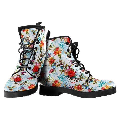 Image of Abstract Floral Design Women's Vegan Leather Boots, , Bohemian Ankle,