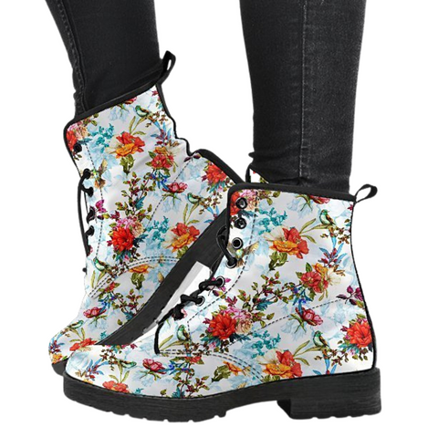 Image of Abstract Floral Design Women's Vegan Leather Boots, , Bohemian Ankle,