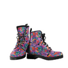 Women's Vegan Leather Boots, Colorful Floral Flowers Design, Hippie