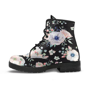 Abstract Flowers Vegan Leather Women's Boots, Hippie Classic
