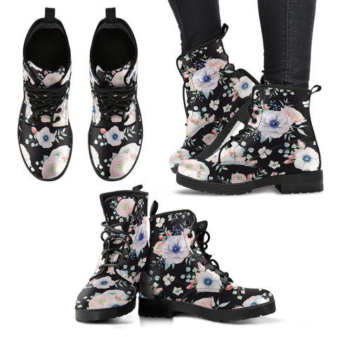 Image of Abstract Flowers Vegan Leather Women's Boots, Hippie Classic