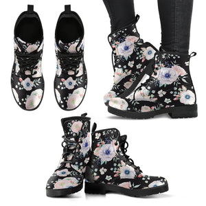 Abstract Flowers Vegan Leather Women's Boots, Hippie Classic