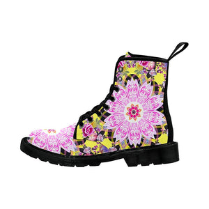 Flowers Mandala Yellow Womens Boots Rain Boots,Hippie,Combat Style Boots,Emo Punk Boots