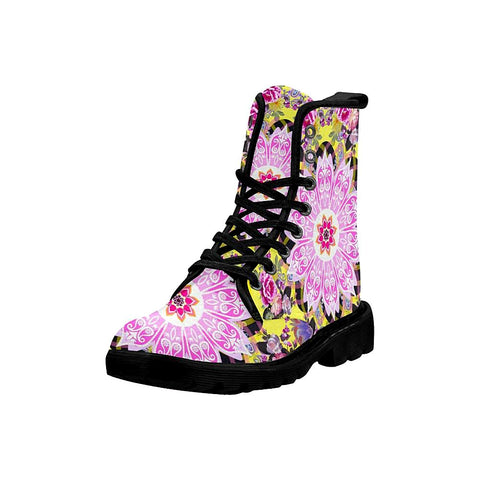 Image of Flowers Mandala Yellow Womens Boots Rain Boots,Hippie,Combat Style Boots,Emo Punk Boots