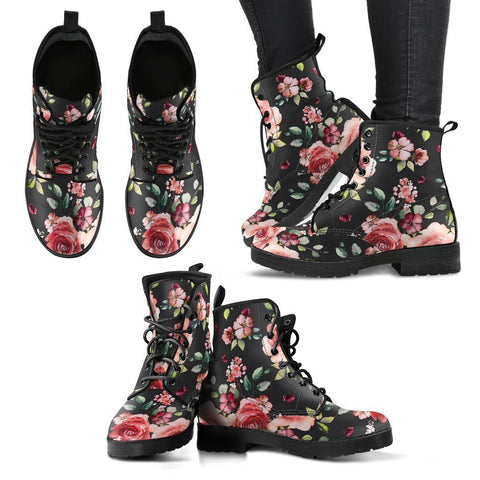 Image of Colorful Floral Women's Leather Boots, Vegan, Handcrafted Waterproof, Boho