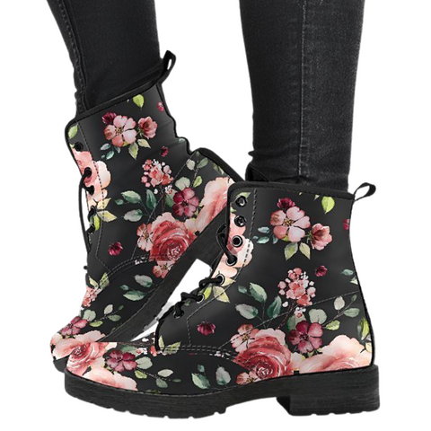 Image of Colorful Floral Women's Leather Boots, Vegan, Handcrafted Waterproof, Boho