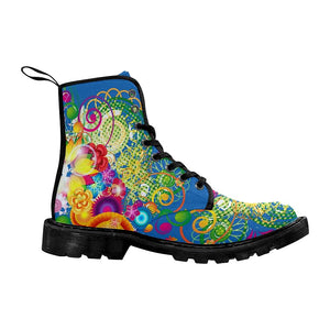 Flowers Spring Colorful Womens Boots Rain Boots,Hippie,Combat Style Boots,Emo Punk Boots,Goth Winter