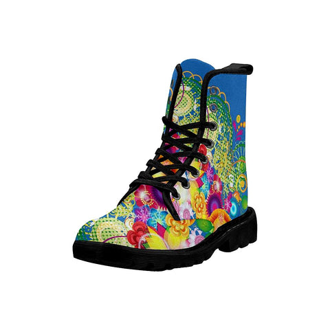 Image of Flowers Spring Colorful Womens Boots Rain Boots,Hippie,Combat Style Boots,Emo Punk Boots,Goth Winter