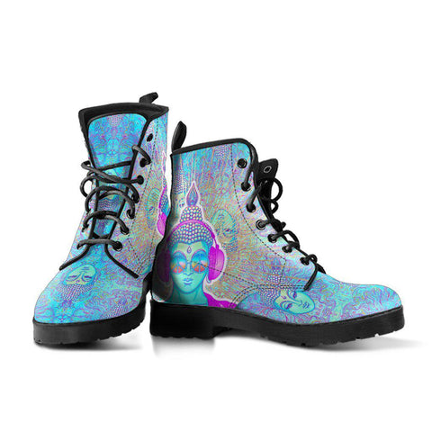 Image of Women's Blue & Purple Buddha Vegan Leather Boots , Handcrafted,