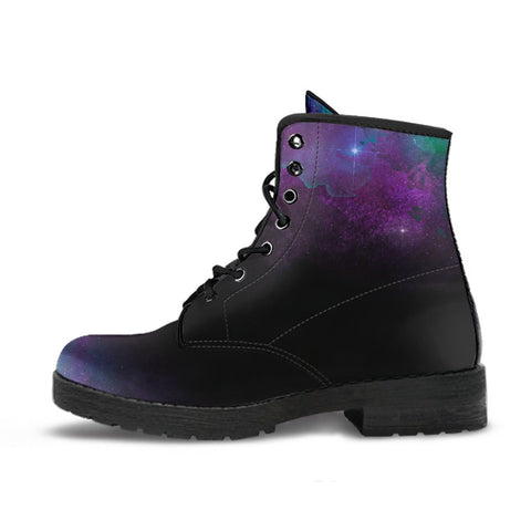 Image of Galaxy Stars Sky Women's Leather Boots, Handcrafted Hippie Astrology Streetwear,