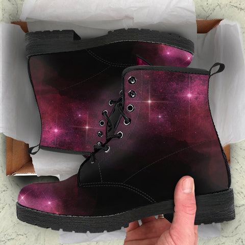 Image of Galactic Galaxy Sky Women's Leather Boots, Hippie Streetwear, Stylish