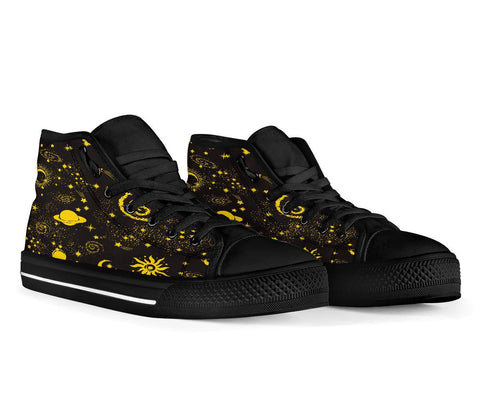 Image of Crescent Moon Galaxy High,Top Canvas Shoes, Women's Vibrant Cosmic Festival