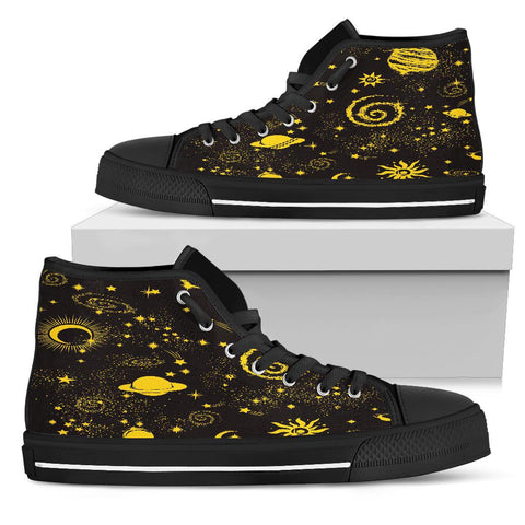 Image of Crescent Moon Galaxy High,Top Canvas Shoes, Women's Vibrant Cosmic Festival