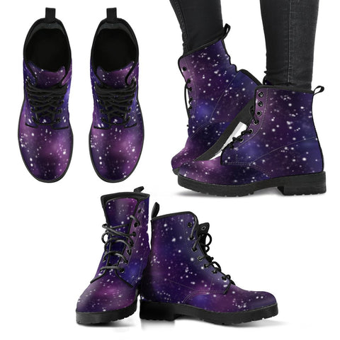 Image of Galaxy Sky Women's Vegan Leather Boots, Handcrafted Lace Up Ankle Boots, Snow