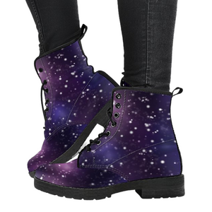 Galaxy Sky Women's Vegan Leather Boots, Handcrafted Lace Up Ankle Boots, Snow