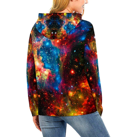 Image of Galaxy Nebula Multicolored Womens Hoodie, Fashion Wear,Fashion Clothes,Spiritual, Colorful Feathers,