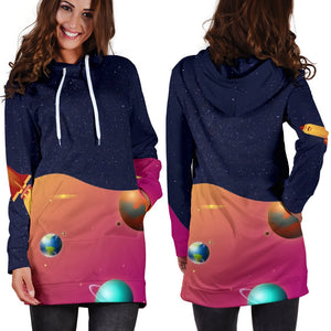 Galaxy Rocket Dresses Sweatshirt, Custom Made,Womens Hoodie Dress,Custom Printed,Woman Girl Gift,Long Hoodie Jumper,Dresses Sweatshirt