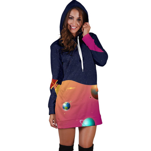 Image of Galaxy Rocket Dresses Sweatshirt, Custom Made,Womens Hoodie Dress,Custom Printed,Woman Girl Gift,Long Hoodie Jumper,Dresses Sweatshirt