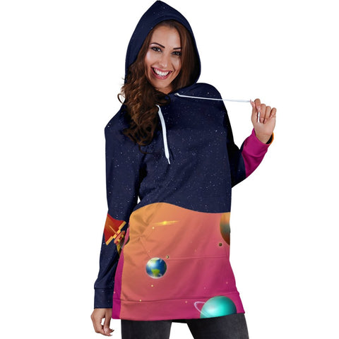Image of Galaxy Rocket Dresses Sweatshirt, Custom Made,Womens Hoodie Dress,Custom Printed,Woman Girl Gift,Long Hoodie Jumper,Dresses Sweatshirt