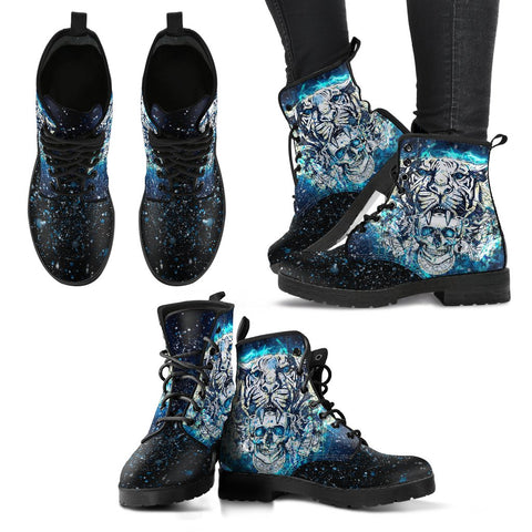 Image of Galaxy Skull Tiger, Women's Vegan Leather Boots, Hippie Rain Boots,