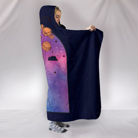 Image of Galaxy Spaceman Balloon Planets Hooded blanket,Blanket with Hood,Soft Blanket,Hippie Hooded Colorful Throw,Vibrant Pattern Blanket