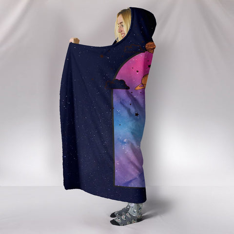 Image of Galaxy Spaceman Balloon Planets Hooded blanket,Blanket with Hood,Soft Blanket,Hippie Hooded Colorful Throw,Vibrant Pattern Blanket