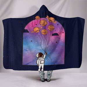 Galaxy Spaceman Balloon Planets Hooded blanket,Blanket with Hood,Soft Blanket,Hippie Hooded Colorful Throw,Vibrant Pattern Blanket