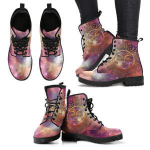 Bright Galaxy Sun Moon, Women's Vegan Leather Boots, Chic Women's