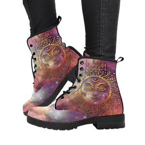 Bright Galaxy Sun Moon, Women's Vegan Leather Boots, Chic Women's