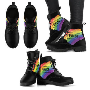 Gay Pride Black Zodiac Women's Leather Boots, Vegan Leather Ankle Boots,