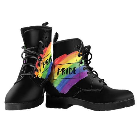 Image of Gay Pride Black Zodiac Women's Leather Boots, Vegan Leather Ankle Boots,