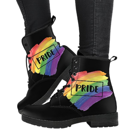 Image of Gay Pride Black Zodiac Women's Leather Boots, Vegan Leather Ankle Boots,