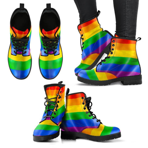 Image of Gay Pride Women's Leather Boots, Vegan Leather Ankle Boots, Handcrafted Boho