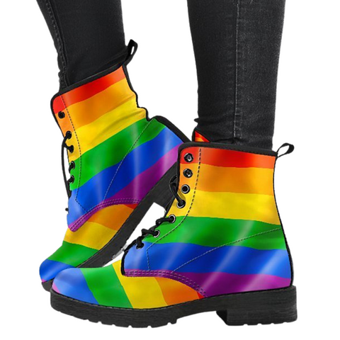 Image of Gay Pride Women's Leather Boots, Vegan Leather Ankle Boots, Handcrafted Boho